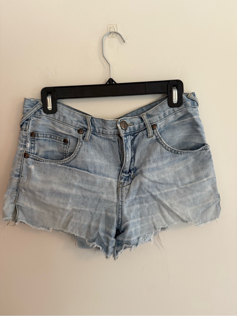 Free People Light Blue Distressed Denim Shorts